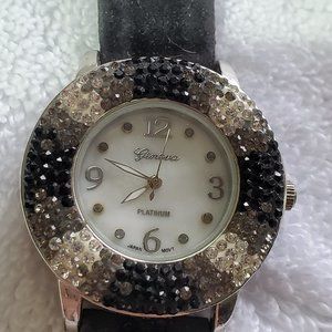 Geneva Platinum Black Gray Crystal Rhinestones Women's Wristwatch